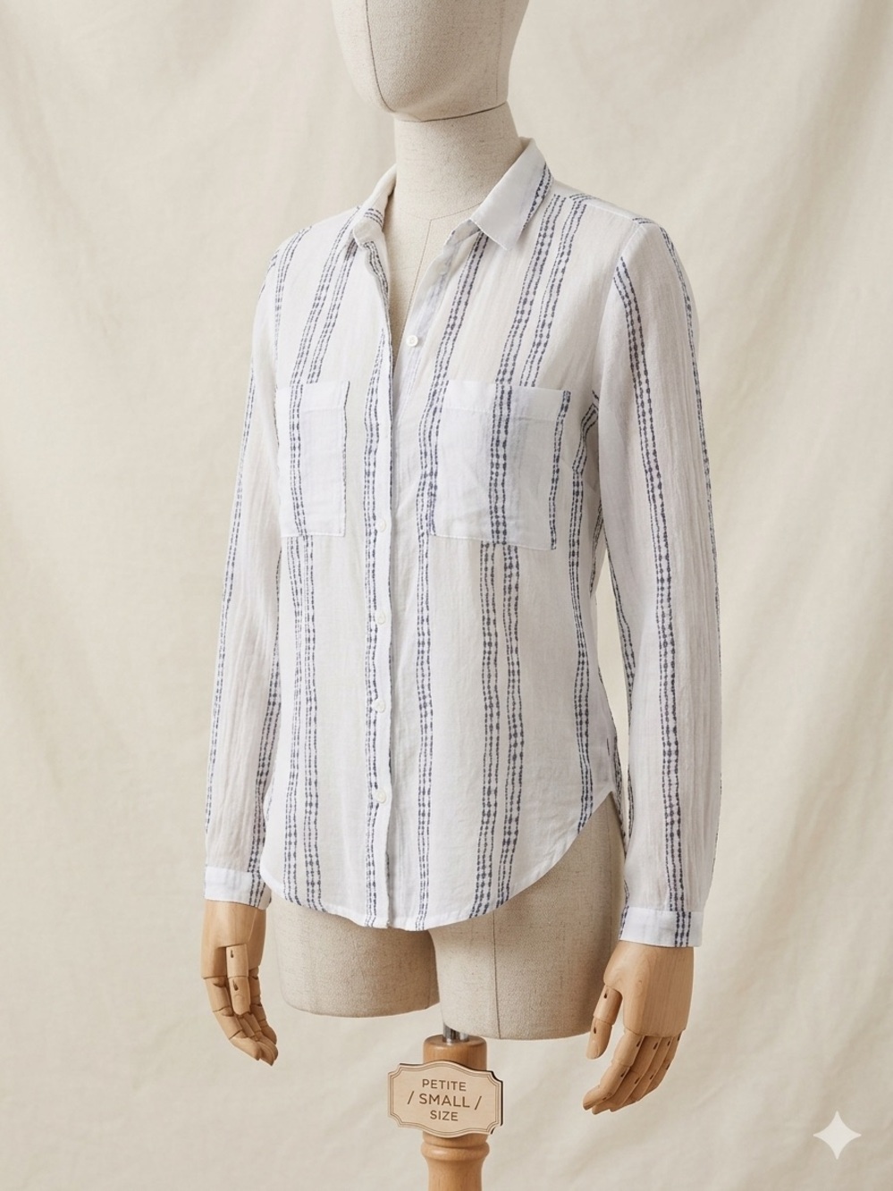 cloth & stone White Button-Down Shirt with Navy Stripes